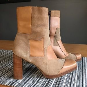 👢Vintage Candies leather patchwork booties